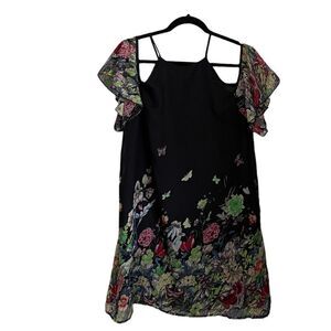 Open Cold Shoulder Black Floral Dress Boho Large